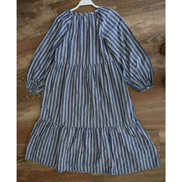 Old Navy 846019 Women's Sz M Blue/White Striped Button Front Tiered Midi Dress - Picture 6 of 7